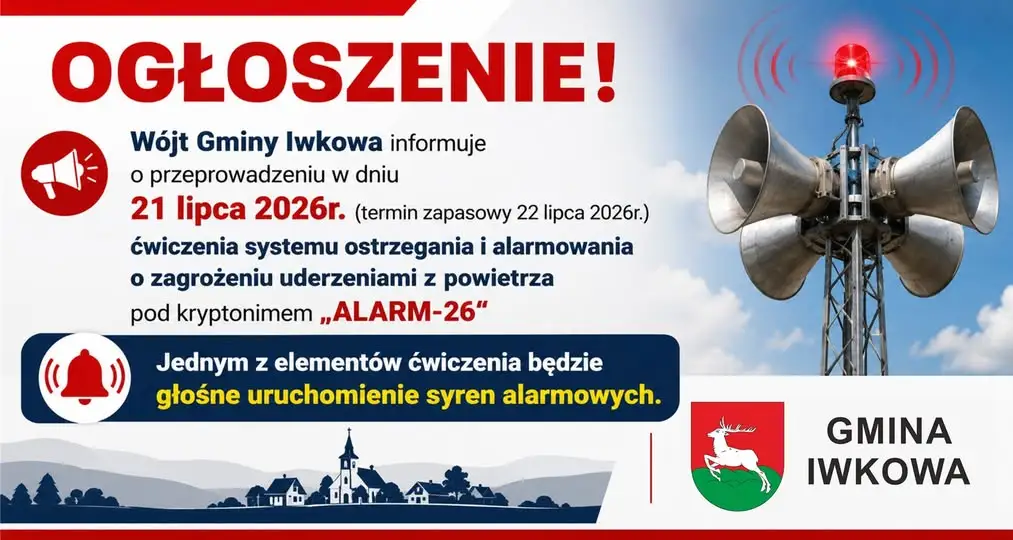 Ćwiczenia systemu alarmowego ALARM-26 w Gminie Iwkowa