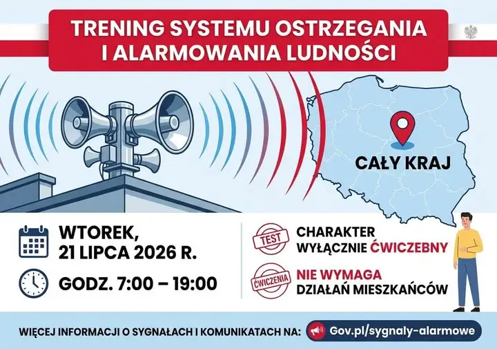 Ogólnopolski trening syren alarmowych 21 lipca 2026 – sprawdź, co oznaczają sygnały