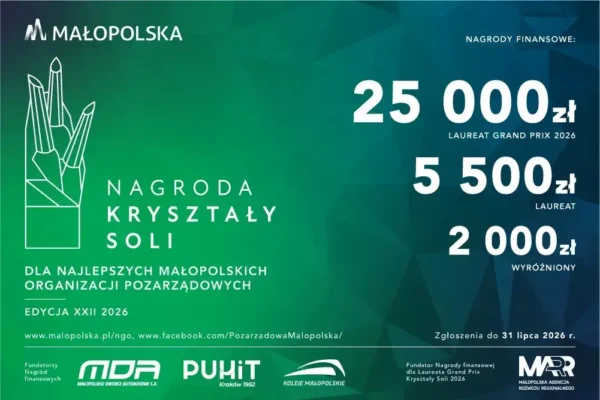 Nagroda Kryształy Soli 2026 – zgłoś najlepszą organizację pozarządową z Małopolski