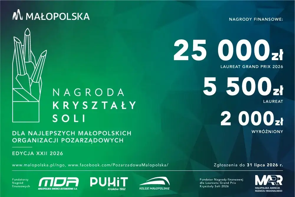 Nagroda Kryształy Soli 2026 – zgłoś najlepszą organizację pozarządową z Małopolski
