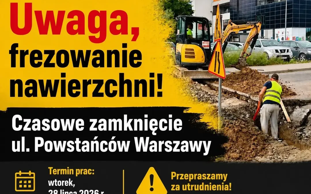 Uwaga kierowcy! Jutro zamknięcie ul. Powstańców Warszawy w Brzesku z powodu frezowania nawierzchni