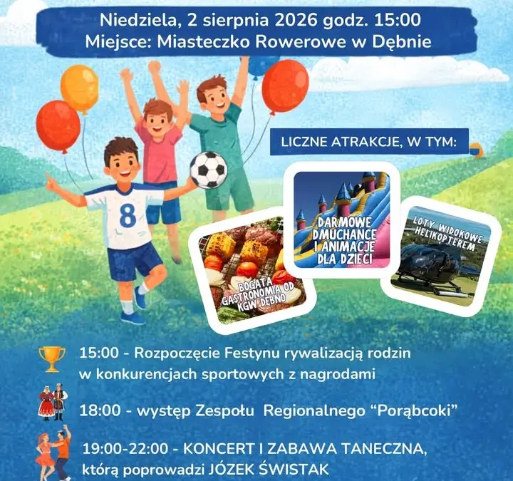 Festyn Rodzinny na Sportowo w Dębnie – 2 sierpnia 2026