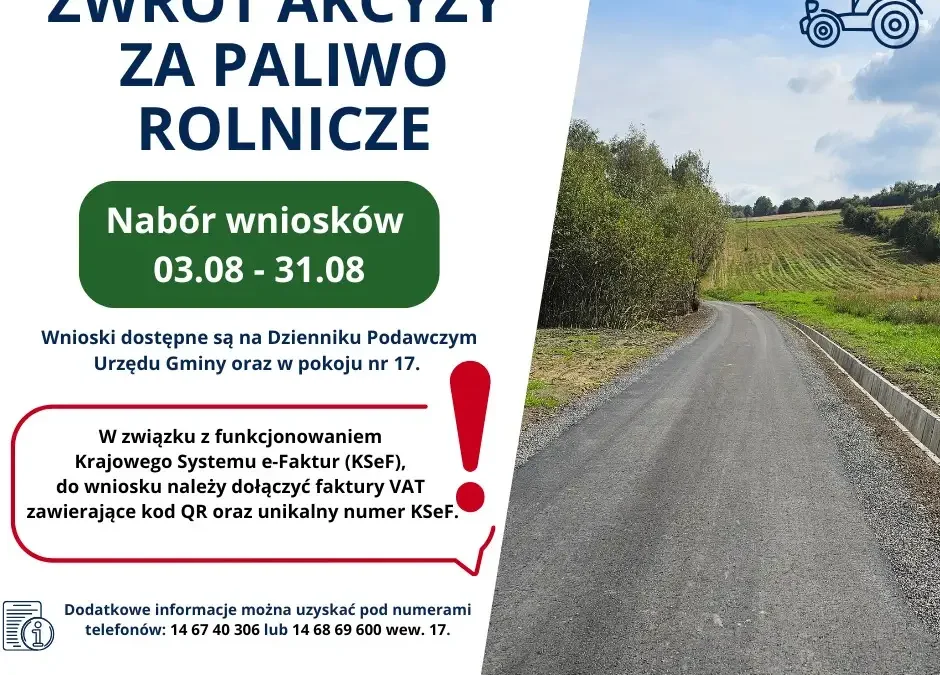 Rusza II nabór wniosków o zwrot akcyzy za paliwo rolnicze w Gminie Gnojnik