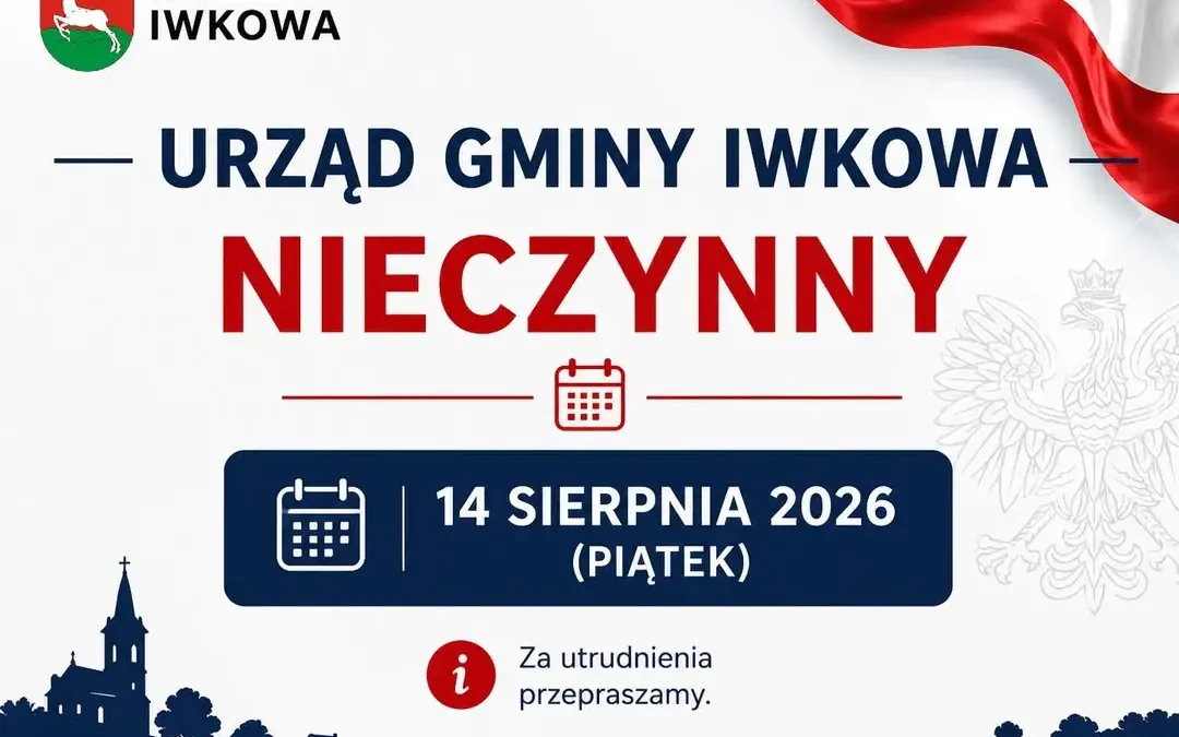 Urząd Gminy w Iwkowej nieczynny 14 sierpnia – ważna informacja dla mieszkańców