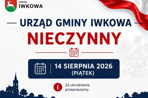 Urząd Gminy w Iwkowej nieczynny 14 sierpnia – ważna informacja dla mieszkańców