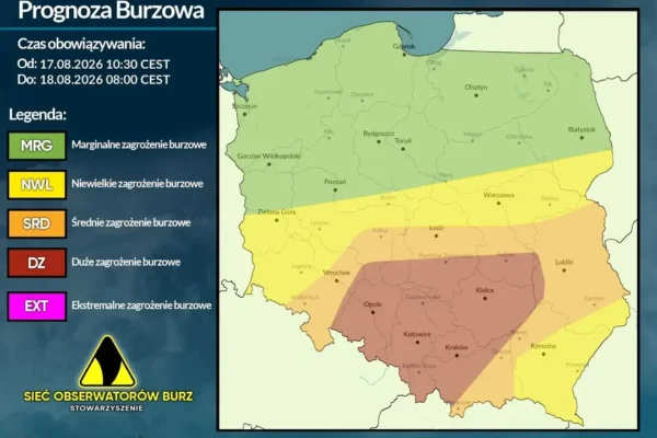 Aktualizacja prognozy burzowej: obszar dużego zagrożenia – możliwe trąby powietrzne