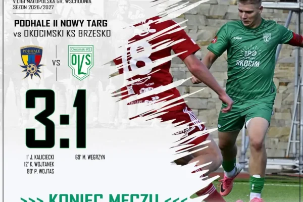 Okocimski Brzesko przegrywa z rezerwami Podhala Nowy Targ 1:3