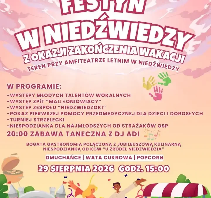 Festyn w Niedźwiedzy na zakończenie wakacji – atrakcje dla całych rodzin