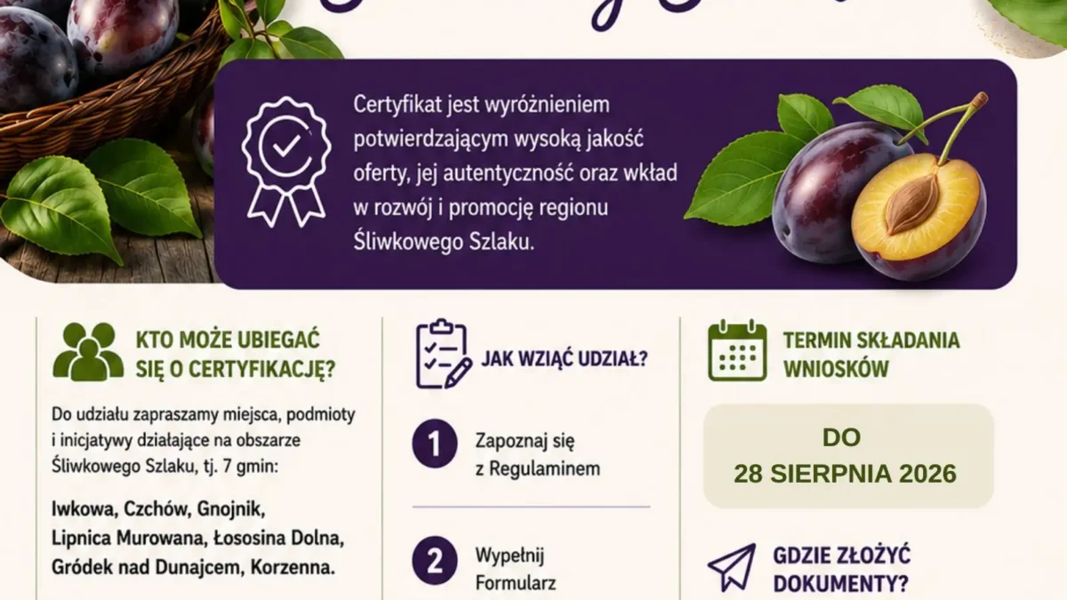 Rusza nabór wniosków o Certyfikat Marki Lokalnej Śliwkowy Szlak
