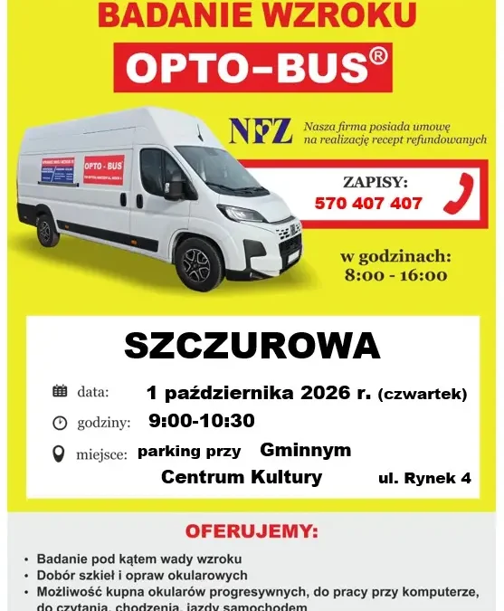 Bezpłatne badania wzroku w Szczurowej – OPTOBUS już 1 października