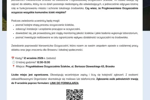 Browar Okocim zaprasza na zwiedzanie oczyszczalni ścieków w Brzesku