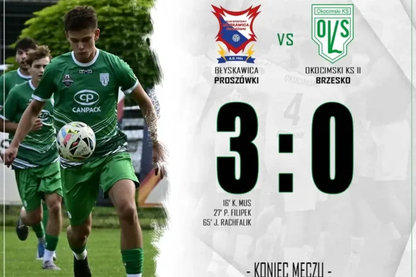 Rezerwy Okocimskiego Brzesko przegrywają z Błyskawicą Proszówki 0:3