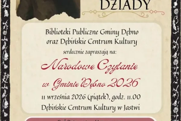 Narodowe Czytanie 2026 w Gminie Dębno – „Dziady” Adama Mickiewicza już 11 września