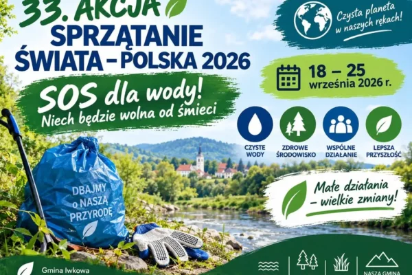 Gmina Iwkowa włącza się w 33. edycję akcji „Sprzątanie Świata – Polska 2026” pod hasłem „SOS dla wody!”