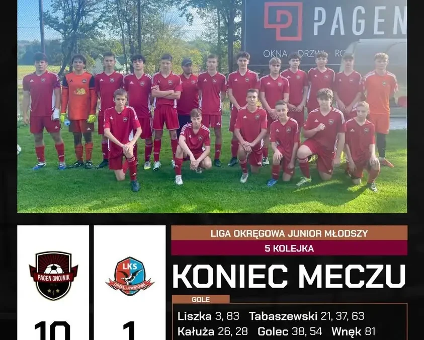 Pagen Gnojnik rozbił Orła Lewniowa 10:1 w meczu juniorów młodszych