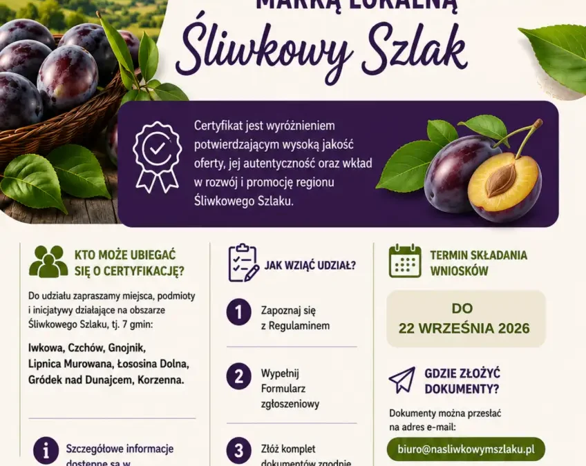 Śliwkowy Szlak: nabór wniosków o certyfikację marki lokalnej przedłużony do 22 września