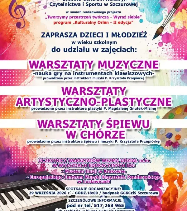Rusza projekt „Tworzymy przestrzeń twórczą” – zapisy na warsztaty w Szczurowej