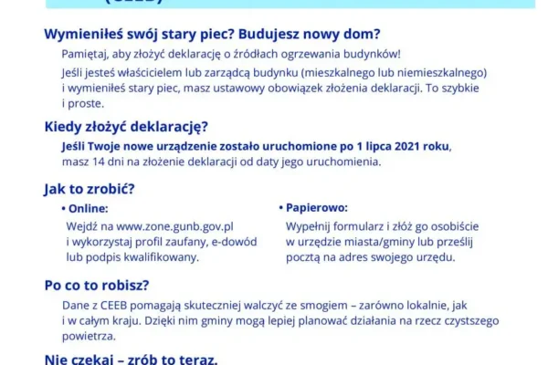 CEEB: obowiązek złożenia deklaracji po wymianie źródła ciepła