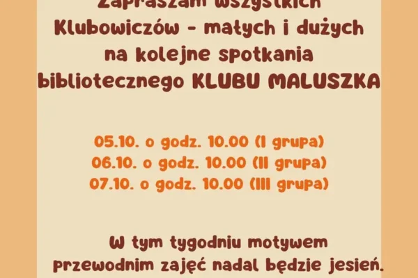 Klub Maluszka w bibliotece w Brzesku zaprasza na jesienne zajęcia