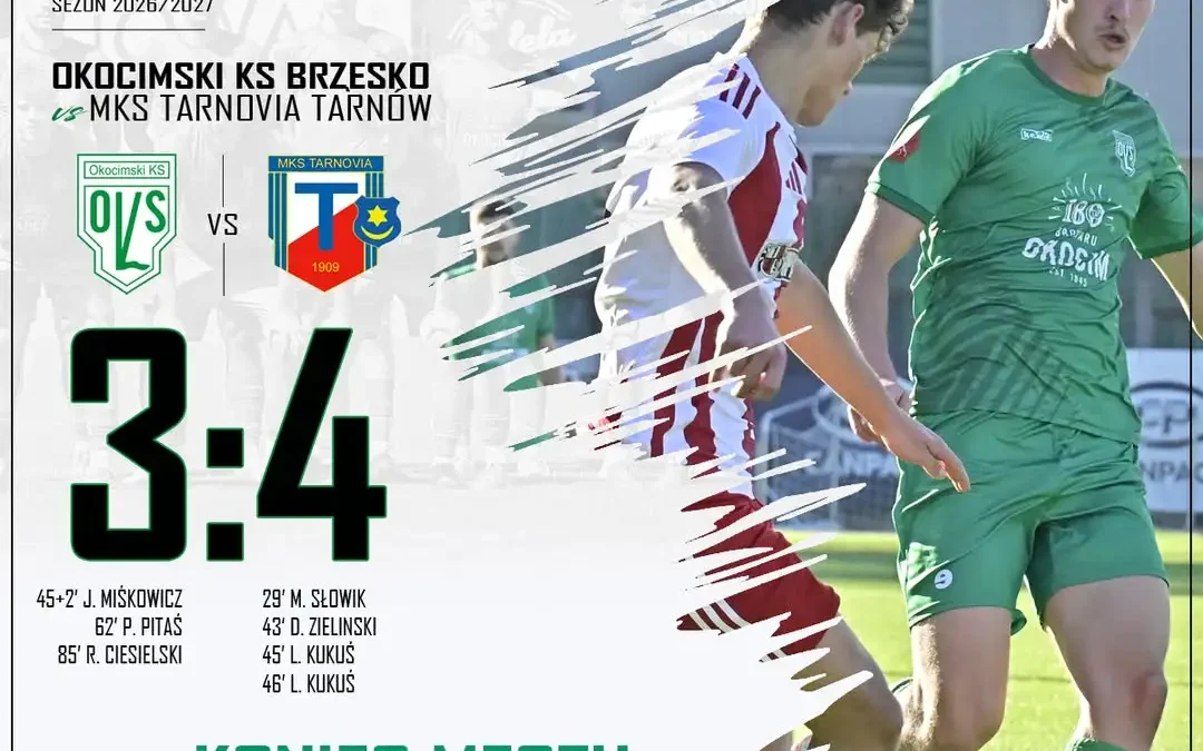 Okocimski Brzesko przegrywa z Tarnovią Tarnów 3:4 w 9. kolejce V ligi małopolskiej