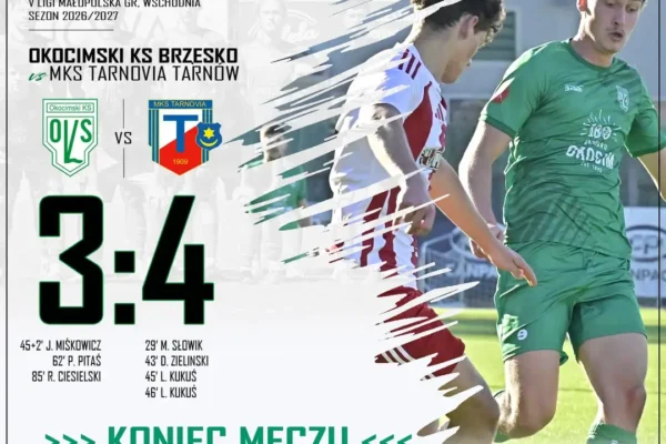 Okocimski Brzesko przegrywa z Tarnovią Tarnów 3:4 w 9. kolejce V ligi małopolskiej