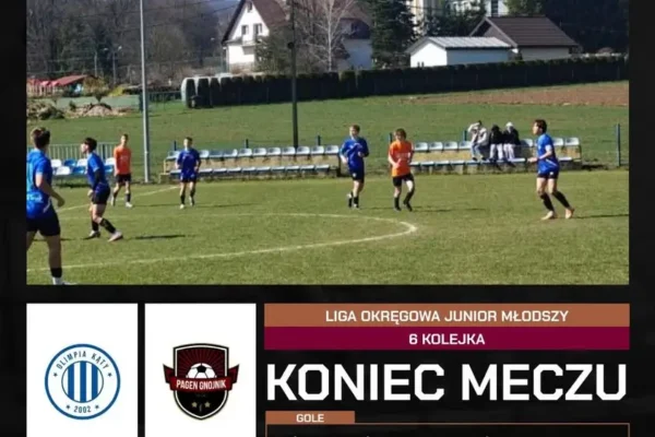 Pagen Gnojnik wygrał w Kątach 5:3. Hat-trick Oliwiera Tabaszewskiego w Lidze Okręgowej Junior Młodszy