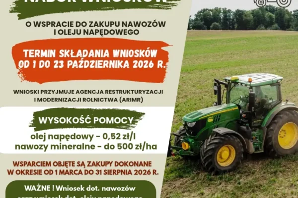 ARiMR przyjmuje wnioski o dopłaty do nawozów i oleju napędowego – do 23 października