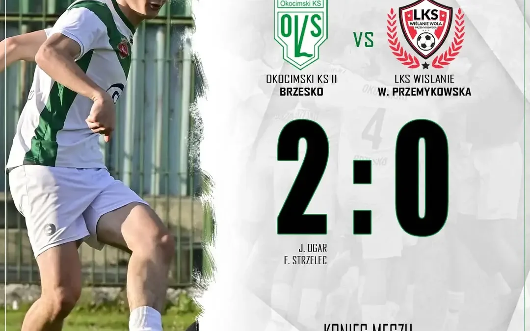 Okocimski II Brzesko pewnie wygrywa z Wiślanami Wola Przemykowska