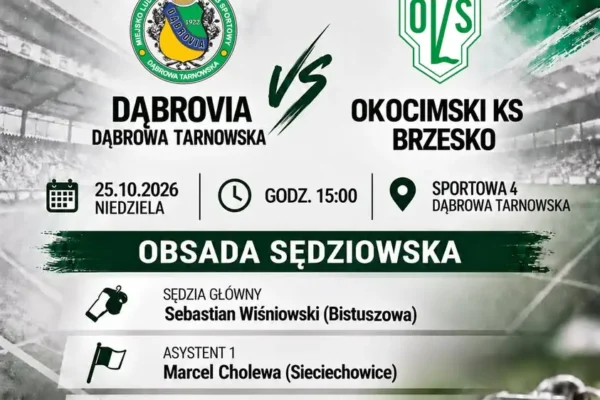 Sebastian Wiśniowski sędzią meczu Dąbrovia Dąbrowa Tarnowska – Okocimski Brzesko