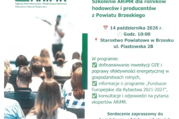 Bezpłatne szkolenie ARiMR w Brzesku – dotacje na OZE i rybactwo
